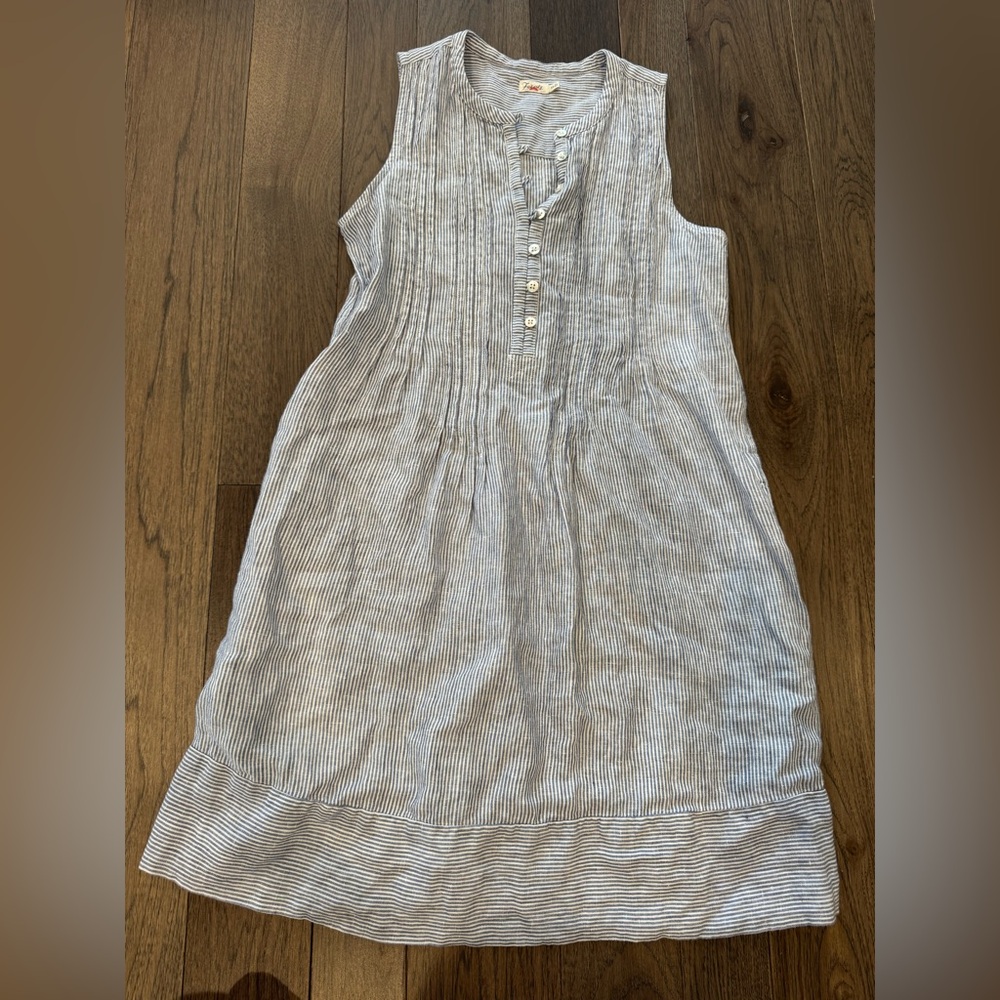 Faherty 100% Linen Blue and White Sleeveless Striped Dress